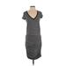 Athleta Casual Dress - Midi Plunge Short sleeves: Black Print Dresses - Women's Size Small