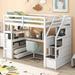 Twin Size Wood Guardrail Loft Bed with Desk and Shelves & Two Built-In Drawers, Storage Staircase Multifunctionl Design