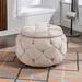 27.5 inch Large Button Tufted Woven Round Storage Ottoman