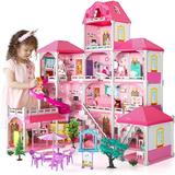 Beefunni Dollhouse for Girls 4 Stories 12 Rooms Dollhouse with 2 Princesses Slide Accessories Toddler Playhouse Gift for for 3 -6 Year Old Girls Toys