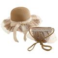 Children Girl Hat Cartoon Flower Sunshade Hat Straw Beach Sun Hat Straw Bag Kids Summer Accessories Hats For Boy Girl