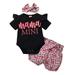 Holiday Savings Deals! Kukoosong Baby Girl Clothes Baby Bodysuits Newborn Infant Baby Girls Ruffled Romper Bodytsuit+Leopard Print Shorts Set Black 90/6-12