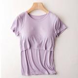 Miluxas Women s Maternity Nursing Tops Short Sleeve Breastfeeding Shirts Clearance Purple 8(L)