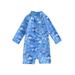 Suanret Toddler Kids Boys Rash Guard Swimsuit Jumpsuit Long/Short Sleeve Print Summer Swimwear Beachwear Blue Long Sleeve 12-18 Months