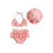 Suanret 3Pcs Toddler Baby Girls Summer Swimwear Outfits Hanging Neck Tops + Layered Ruffle Shorts + Hat Swimsuit Pink 6-12 Months