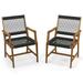 Costway Patio 2pcs Acacia Wood Dining Chairs All-Weather Rope Woven Armchairs Outdoor