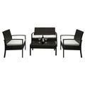 LA TALUS 2pcs Arm Chairs 1pc Love Seat & Tempered Glass Coffee Table Rattan Sofa Set Brown Gradient