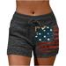 SOOMLON 4th of July Shorts for Women American Flag Yoga Running Shorts Stripes High Waisted Shorts Independence Day Yoga Leggings Fitness Running Gym Print Sport Active Pants Yoga Shorts Black XXL