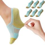 No Show Socks Womens Athletic Running Low Cut Cushioned Compression Socks 6-Pairs(L(39-42cm) Blue)