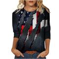 SOOMLON Cute Tops for Women American Flag Shirt Sunflower Flag Patriotic American Flag T-Shirt Independence Day Print Loose T-Shirt Round Neck 3/4 Sleeve Dark Gray XXL