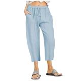 Palazzo Pants for Women High Waist Women Summer High Waisted Pants Wide Leg Linen Pants Solid Color Gym Joggers Loose Fit Flowy Beach Trousers Pockets Plus Size Cargo Pants