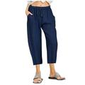 High Waisted Wide Leg Pants Women Summer High Waisted Pants Wide Leg Linen Pants Solid Color Gym Joggers Loose Fit Flowy Beach Trousers Pockets Plus Size Wide Leg Pants