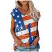 SOOMLON American Flag Shirt Women 4th of July T-Shirt Star Striped Shirt Independence Day Graphic Shirts Sexy Gradient Independence Print Top Round Neck Short Sleeve Red L