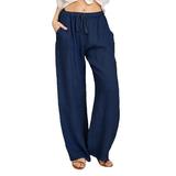 Black Pants for Women Womens Drawstring Pants Plus Size High Waisted Joggers Casual Wide Leg Trousers Baggy Work Linen Pant with Pockets Beach Pants