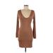 Boohoo Casual Dress - Bodycon Plunge Long sleeves: Brown Print Dresses - Women's Size 6