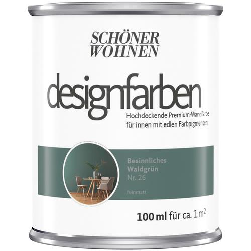 „SCHÖNER WOHNEN-FARBE Wand- und Deckenfarbe „“Designfarben““ Farben hochdeckende Premium-Wandfarbe, Farbwelt Grün Gr. 0,1 l 100 ml, grün (besinnliches waldgrün nr 23) Wandfarbe bunt“