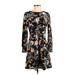 Ann Taylor LOFT Casual Dress - A-Line Crew Neck 3/4 sleeves: Black Floral Dresses - Women's Size 00 Tall