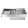 Whitehaus Collection Pearlhaus 33 Inch Single Bowl Drop In Drain Board Utility Sink - 8 Inch Faucet Drillings - Brushed Stainless Steel WH33209-NP