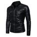 Penkiiy Men s Autumn Winter Long-sleeved Leather Motorcycle Jacket Zipper Coat Long Sleeve Hoodless Faux Leather Outwear & Jackets Trucker Jacket PU Black on Clearance