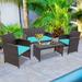 Zipcode Design™ Ariadne 4 Piece Rattan Sofa Seating Group w/ Cushions Synthetic Wicker/All - Weather Wicker/Wicker/Rattan in Blue | Outdoor Furniture | Wayfair