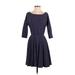 Puella Casual Dress - A-Line Scoop Neck 3/4 sleeves: Blue Print Dresses - Women's Size X-Small