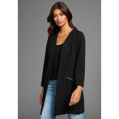 Longblazer LAURA SCOTT, Damen, Gr. 48, schwarz, Jersey, Obermaterial: 97% Polyester, 3% Elasthan, feminin, figurbetont, tiefer V-Ausschnitt, 3/4-Ärmel, Blazer, mit Reißverschlüssen, Topseller Image