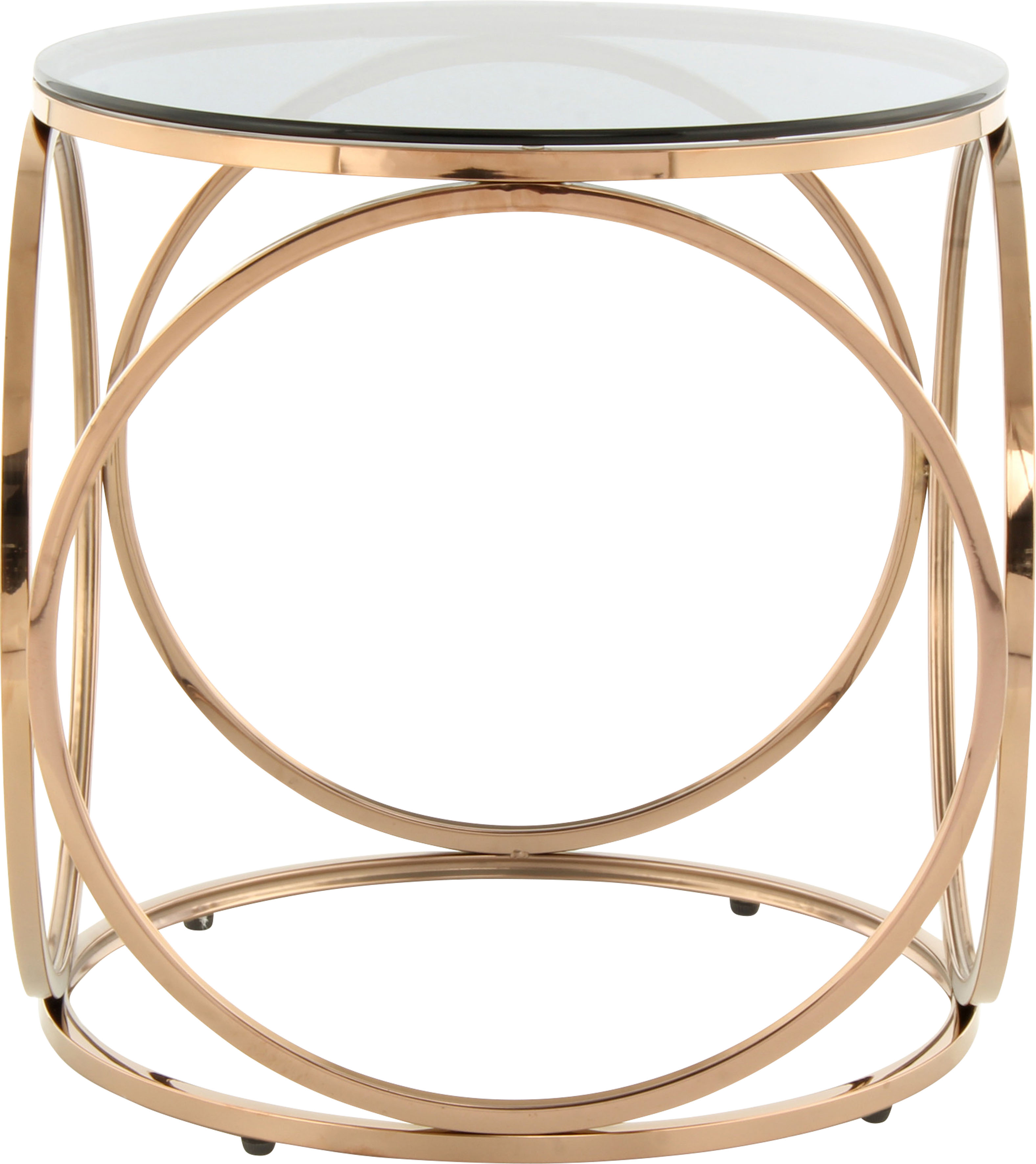 Beistelltisch KAYOOM "Whitney 225,Beistelltisch mit offenem Design, Gestell aus Metall", grau (grau, roségold, roségold, grau), B:50cm H:52cm T:50cm, 100% Edelstahl, Sicherheitsglas, Tische, Glamouröses Design, hochwertige Verarbeitung, pflegeleicht