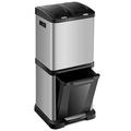 GiantexUK Recycling Pedal Bin, 32L Kitchen Trash Can with Lids, 3 Removable Compartments, Convenient Handles and Non-slip Base, Stainless Steel Waste Separation System for Home Office Living Room