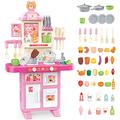 deAO Kitchen Playset Toy with Sounds and Lights,31 Inch Play Kitchen Set Role Playing Game Pretend Food and Cooking Playset,69 PCS Kitchen Accessories Set for 3 4 5 Years Old Girls Boys