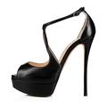 Omeslike Women's Peep Toe High Heel Platform Sandals,Ankle Strap Peep Toe Heeled Sandals,6" Stiletto Dress Pumps Party Wedding Dress Shoes,Black,38