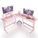 Inbox Zero Sherri L Shaped Gaming Computer Desk w/ Large Monitor Stand Wood/Metal in Pink | 29 H x 51.18 W x 20 D in | Wayfair