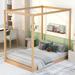 Latitude Run® Jahzon Solid Wood Canopy Bed Wood in White/Brown | 74.8 H x 57.7 W x 78.9 D in | Wayfair 68710073ED9E487B9BF713050A9AE0E0