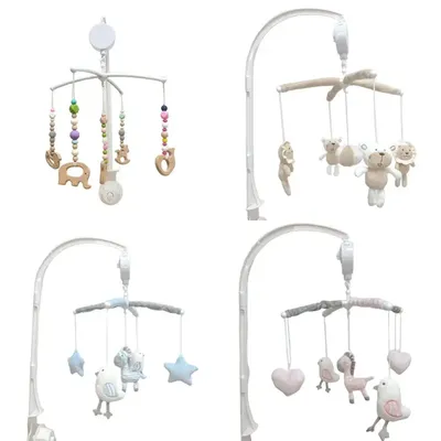 F6OJ Baby CPull Mobile Musical Hochet Peluche Pendentif Cloche de Lit Vent Tendance Jouet pour