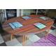 OVAL Tropical Sunset Coastal Cottage Old Boat Wood Style Dining Table 160 cm L x 89 cm W x 75 cm H Black Hairpin Metal Legs