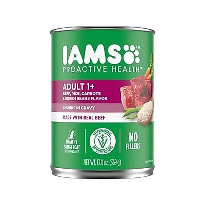 Iams ProActive Health Chunks in Gravy Beef, Rice, Carrots & Green Beans Flavor Adult Wet Dog Food, 13-oz, case of 12