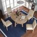 5-Piece Wood Extendable Farmhouse Dining Table Set with Extendable Wood Table & 4 Upholstered Chairs, Seats 4