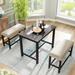 3-Piece Rustic Wooden Counter Height Dining Set with Upholstered Benches