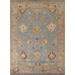 Blue Floral Oushak Oriental Area Rug Handmade Wool Carpet - 9'2"x 12'0"