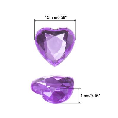60 Pcs Acrylic Heart Rhinestone 15mm Flat Back Plastic Gems