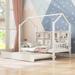 Wooden Twin Size Kids House Bed with Twin Trundle & Shelf, White