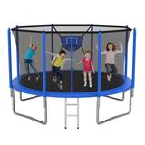 CITYLE Trampoline 12FT 14FT 16FT Trampoline with Enclosure Outdoor Trampoline 12FT with Basketball Hoop Galvanized Anti-Rust Heavy Duty Trampoline for 5-7 Adults and Kids