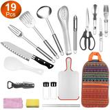 19Pcs Camping Cooking Utensil Kit iMounTEK Travel Organizer Grill Accessories Portable Picnic Cookware Outdoor Kitchen Equipment Gear Campfire Barbecue Appliances with Storage Bag