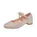 NIUREDLTD Girls Dance Shoes Gold Silver Princess Shoes Closed Toe Low Heel Fine Glitter Shoes Wedding Party Size 36