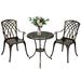 3 Piece Outdoor Bistro Table and Chairs Set Cast Aluminum Set with Umbrella Hole for Patio Garden Backyard Balcony Bronze