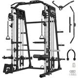 Mikolo Smith Machine Home Gym 2200 lbs Power Rack Cage with Cable Crossover Weight Bar 360Â° Landmine Barbell Holders and Other Attachments Total Body Strength Training Cage