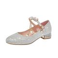 NIUREDLTD Girls Dance Shoes Gold Silver Princess Shoes Closed Toe Low Heel Fine Glitter Shoes Wedding Party Size 35