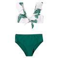 Girls Swimsuits Size 0 Months-6 Months Baby Leaves Print Swimwear Solid Color Summer Two Piece Bikini Bathing Suit For Teens Girl Green