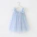 Summer Savings Clearance 2024! Loopsun Toddler Girl Dress Square Neck Sleeveless Solid Cute Mesh Sequin Star Rainbow Suspenders Mini Dress Blue