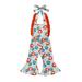 Gwiyeopda Toddler Baby Girl Jumpsuit Overalls Sleeveless Halter Neck Floral Print Romper Bell-Bottoms Flare Pants