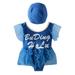Girls Swimsuits Size 2 Years-3 Years Summer One Piece Alphabet Pattern Puff Sleeve Mesh Princess With Hat Bathing Suit For Teens Girl Blue